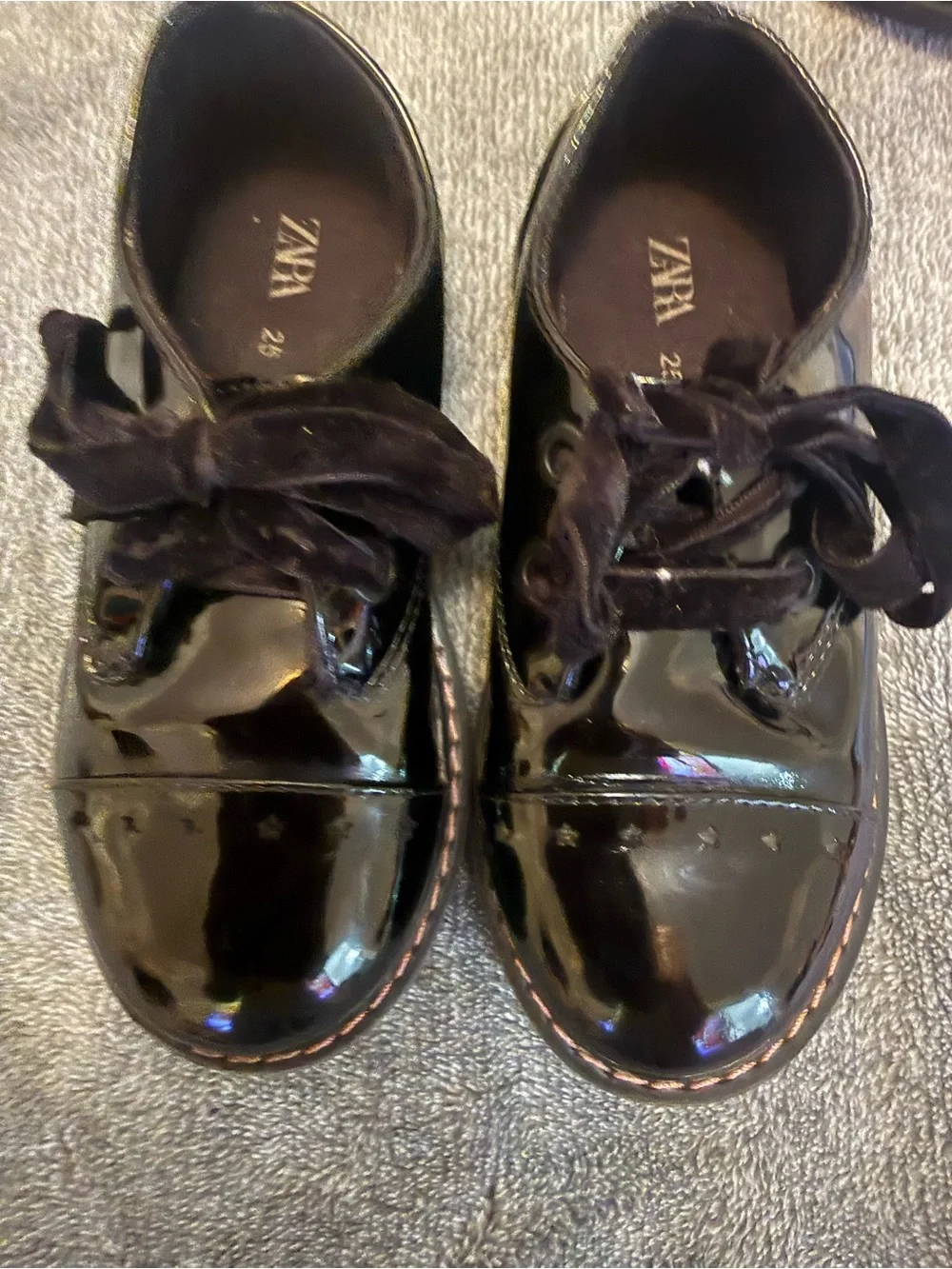 Zara Black Patent Kids Lace-Up Dress Shoes size 25